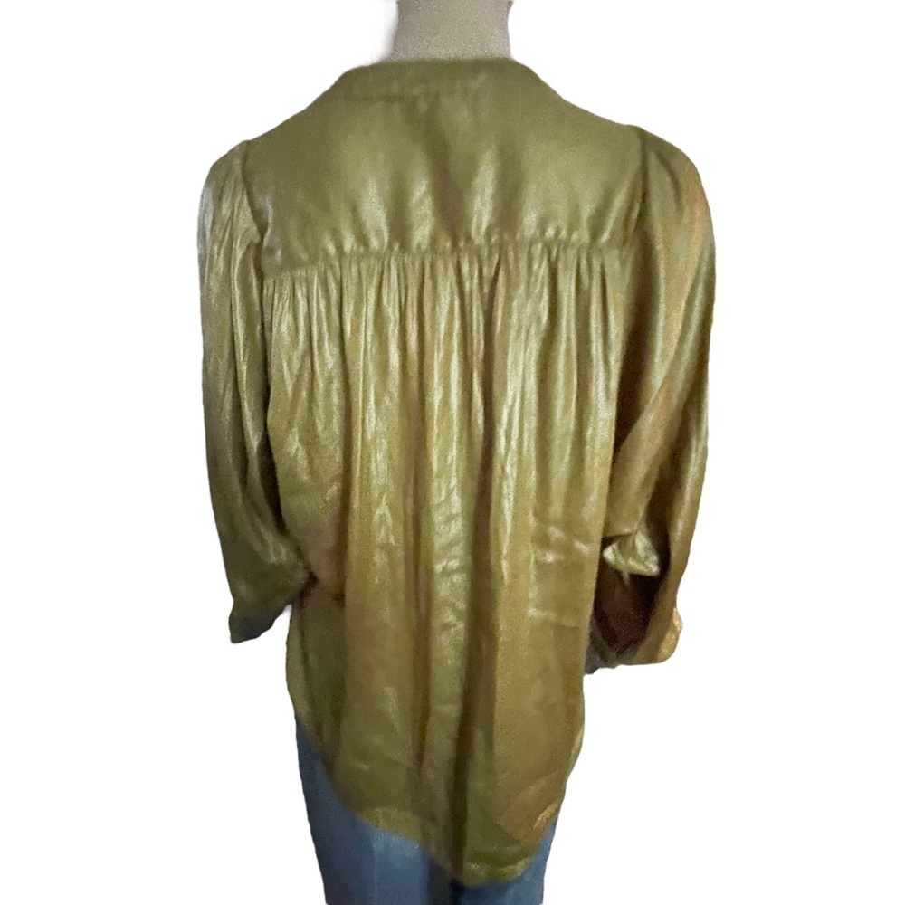 Current Air Metallic Buttoned Collar Smocked Slee… - image 4